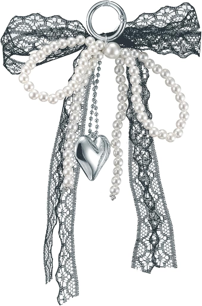 Pearl Bow Keychain Cute Y2k Lace Bowknot Keychain Coquette Aesthetic Accessories Bag Purse Handbag Backpack Charm