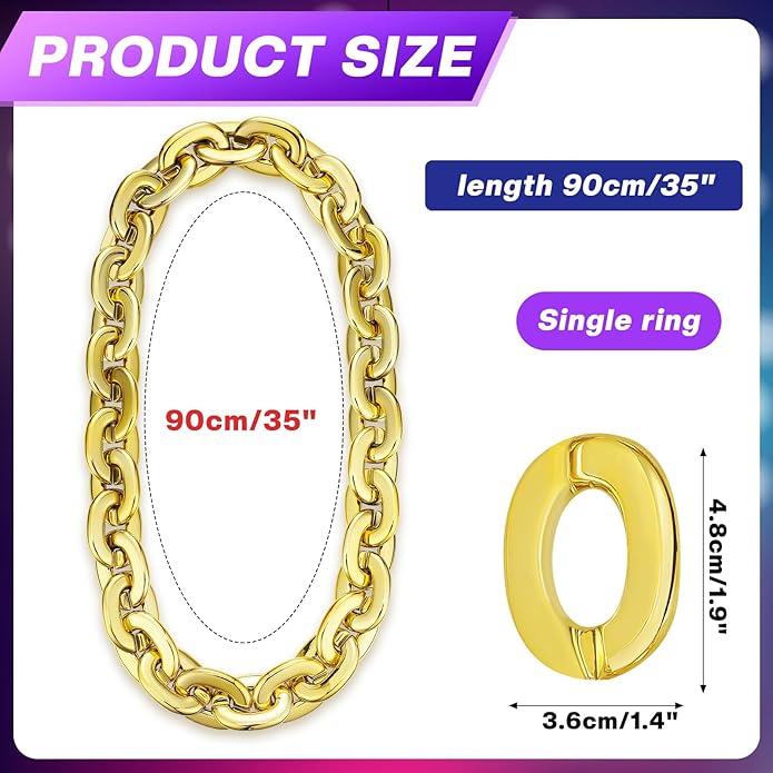 Remuuly Plastic Chain Necklace Chunky Big Fake Necklace Hip Hop Rapper Giant Turnover Chain Costume for Halloween