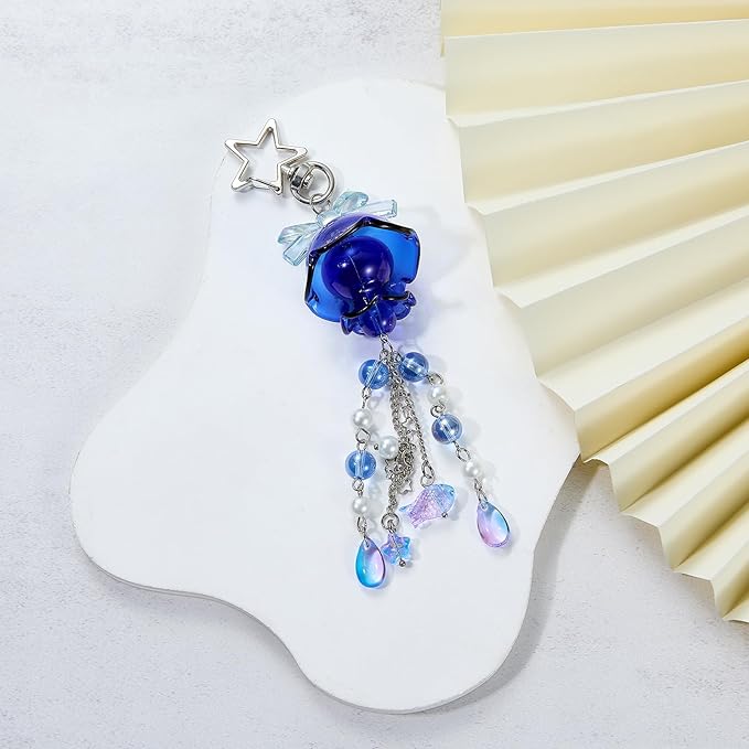 Cute Multicolor Jellyfish Keychains for Women Acrylic with Bow Purse Bag Charms for Backpacks Handbag Decorations