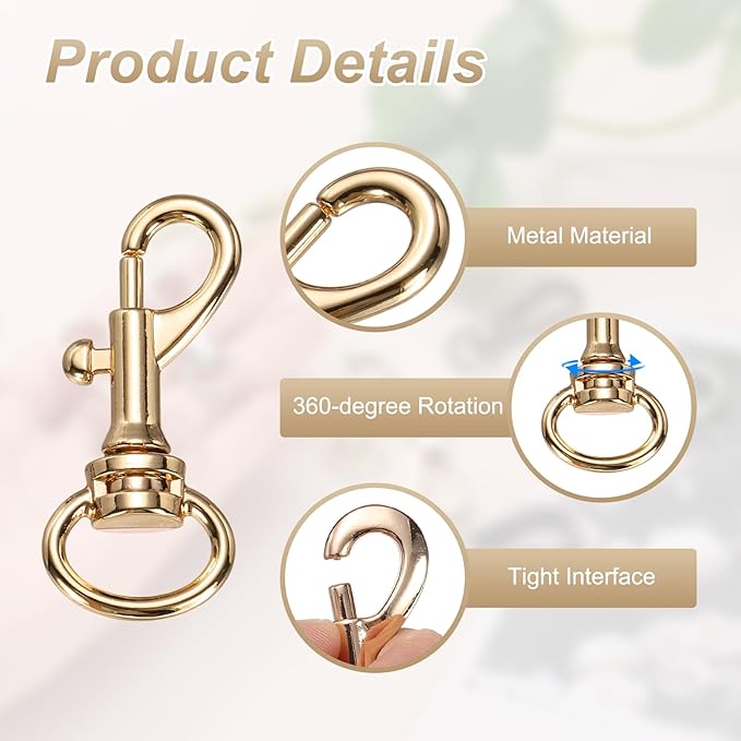 PATIKIL Swivel Eye Bolt Snap Hook 8pcs Single Ended Flag Bolt Snap Clips Metal Hook Trigger Clips for Key Chain Diving Pet Leash Clothes Line, Light Gold