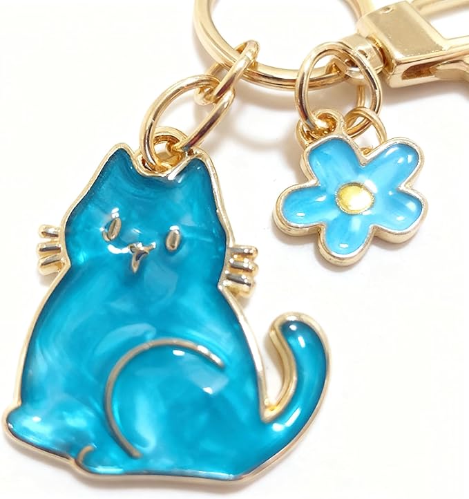 Cat Keychain For Women, Enamel Flower Shell Pearl Colorful Flow Hemp Cartoon Small And Cute Charm Gift Accessories