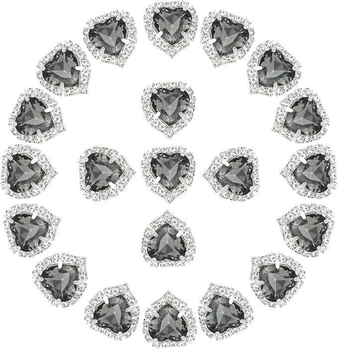 PATIKIL 30PCS Heart Rhinestones, Sew on Rhinestones Buttons Crystal Heart Nail Charm Embellishment Flatback Diamond for Sewing DIY Clothing Wedding, Gray
