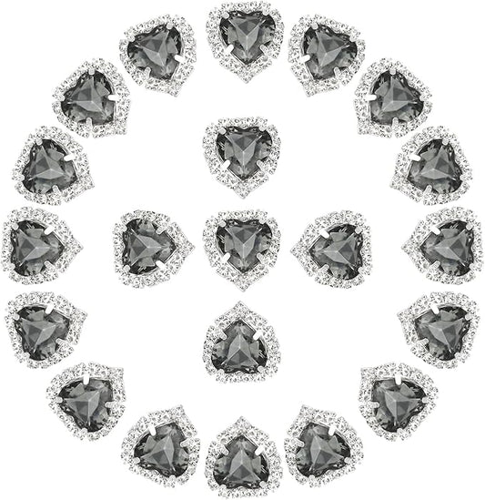 PATIKIL 30PCS Heart Rhinestones, Sew on Rhinestones Buttons Crystal Heart Nail Charm Embellishment Flatback Diamond for Sewing DIY Clothing Wedding, Gray