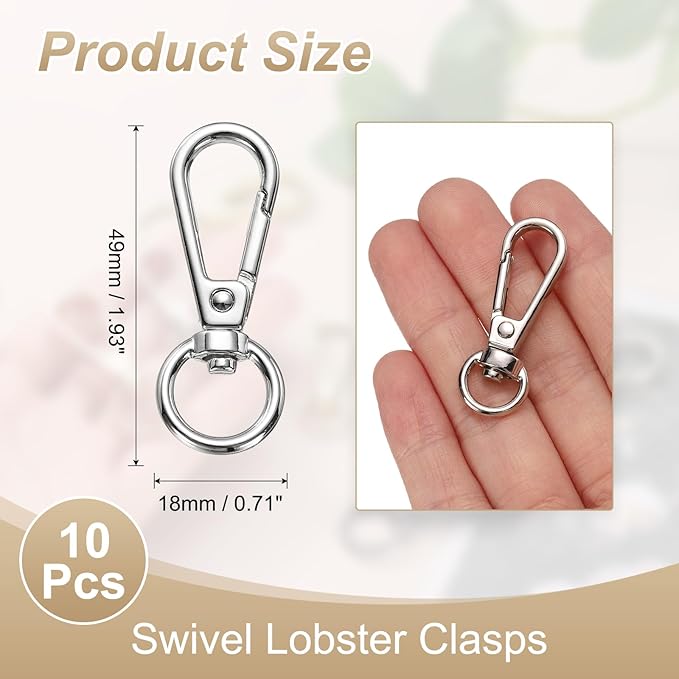 PATIKIL Swivel Lobster Claw Clasps 10pcs Push Gate Snap Hook Metal Trigger Clip Purse Hardware for Keychains Purse Handbag Makings DIY Crafts, Silver White