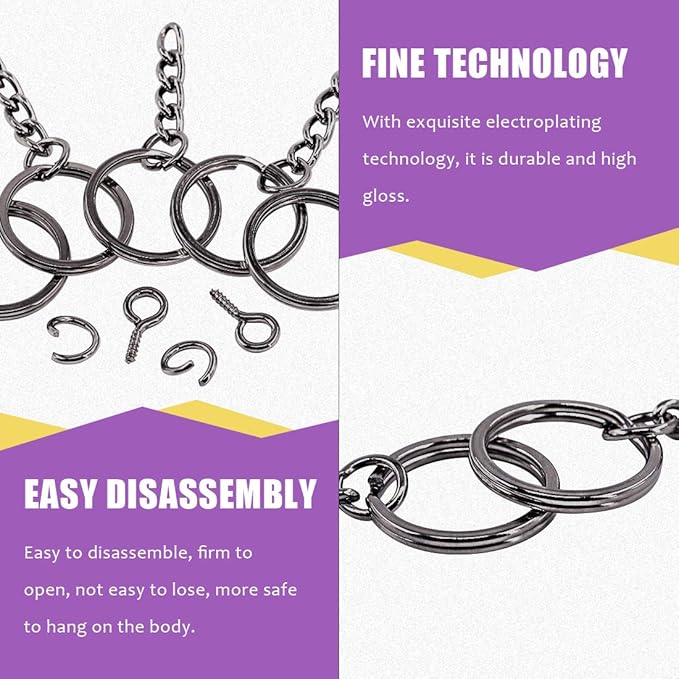 Swpeet 450Pcs 4/5 Inch 20mm Black Flat Key Chain Rings Kit, Including 150Pcs Split Keychain Rings with Chain and 150Pcs Jump Ring with 150Pcs Screw Eye Pins Bulk for Jewelry Findings Making