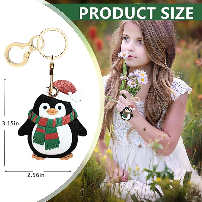 Leather Keychain Holder Case Compatible with AirTag,Cute Protective Cover with Keyring,Anti-Scratch Finder GPS Tracker Case for Wallet Keys,Bag,Pets(Penguin)