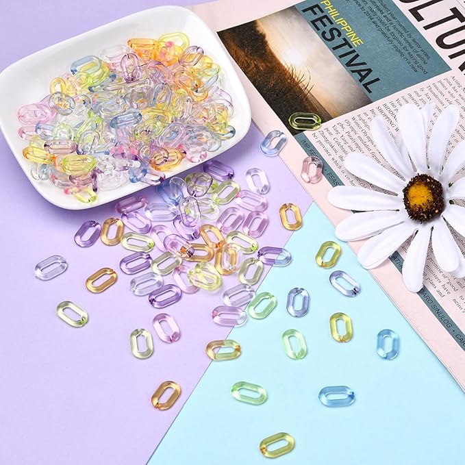 LiQunSweet 600Pcs 6 Colors Acrylic Linking Rings Quick Link Connectors Hook Chain Links Colored Link Connectors for Jewelry Making