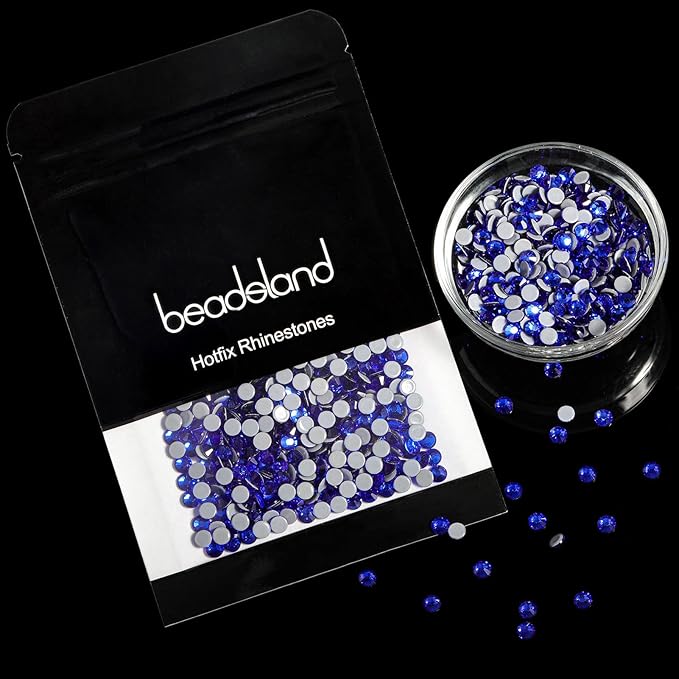 Beadsland Hotfix Rhinestones, 1440pcs Flatback Crystal Rhinestones for Crafts Clothes DIY Decorations, Sapphire, SS12, 3.0-3.2mm