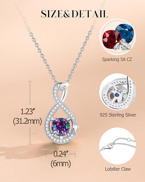FANCIME Birthstone Necklaces for Women Fine Jewelry Sterling Silver Infinity Pendant Anniversary Birthday Gifts for Her Women Wife Mom Lady Daughter, Chain 16"+2" Extend