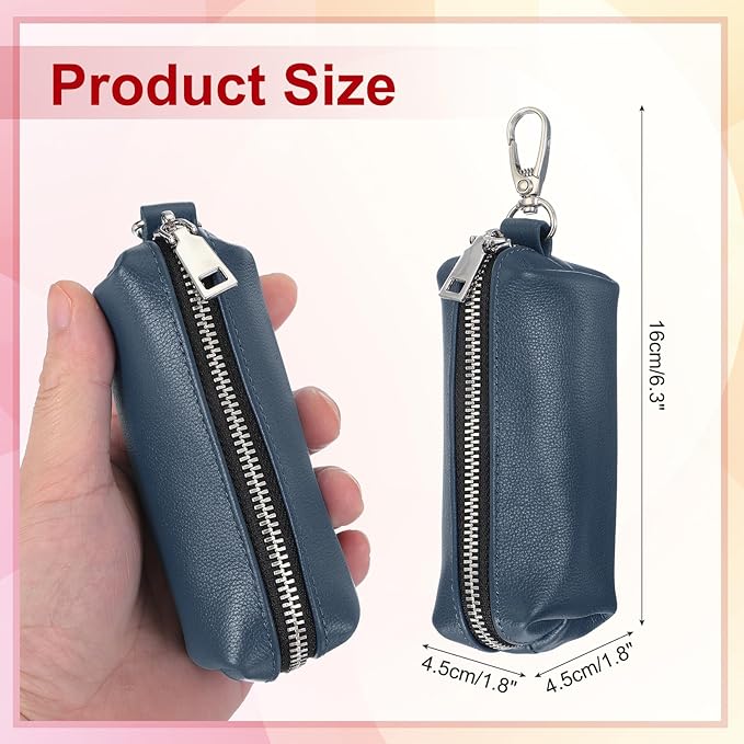uxcell Leather Coin Purse, Leather Car Key Holder Bag Hand-held Change Purse Keychain Pouch Small Coin Pouch with Key Ring for Women and Men, Dark Blue