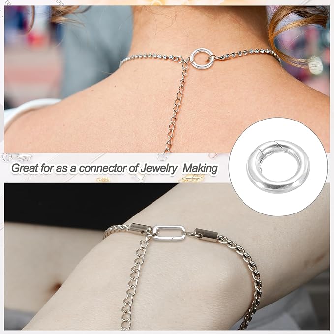 PATIKIL 9.8/13.6/19.3mm 925 Sterling Silver Spring Gate Rings, 3Pcs Round Spring Clasps Necklace Enhancer Shortener Closures Connector for Jewelry Making Necklaces DIY, Silver Tone