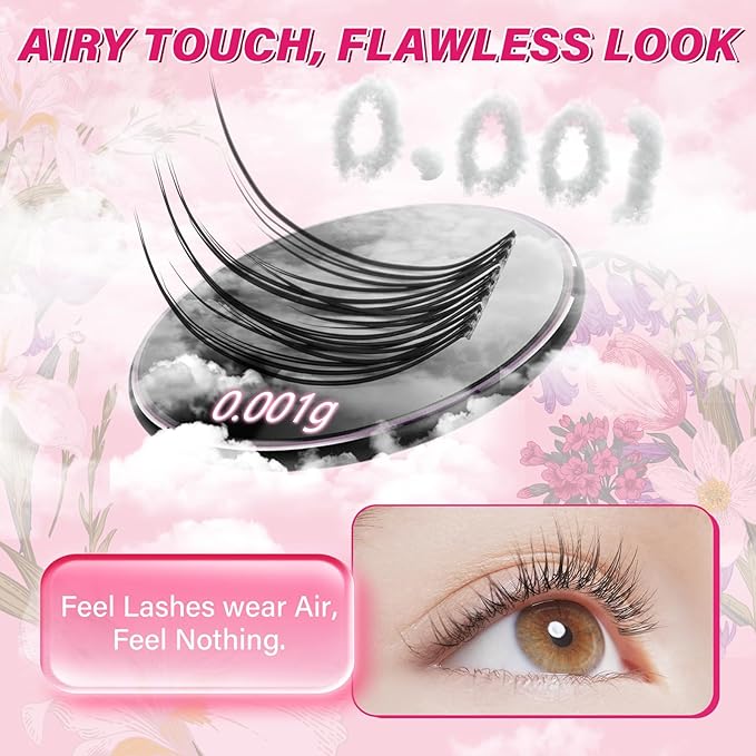 PROLASHBEAUTY Natural Lash Clusters Wispy Lashes Invisible Band Eyelash Clusters CC Curl Individual Lashes Natural Look Lashes Clusters with Super Thin Band Reusable Soft & Comfortable (Zora,8-16mix)