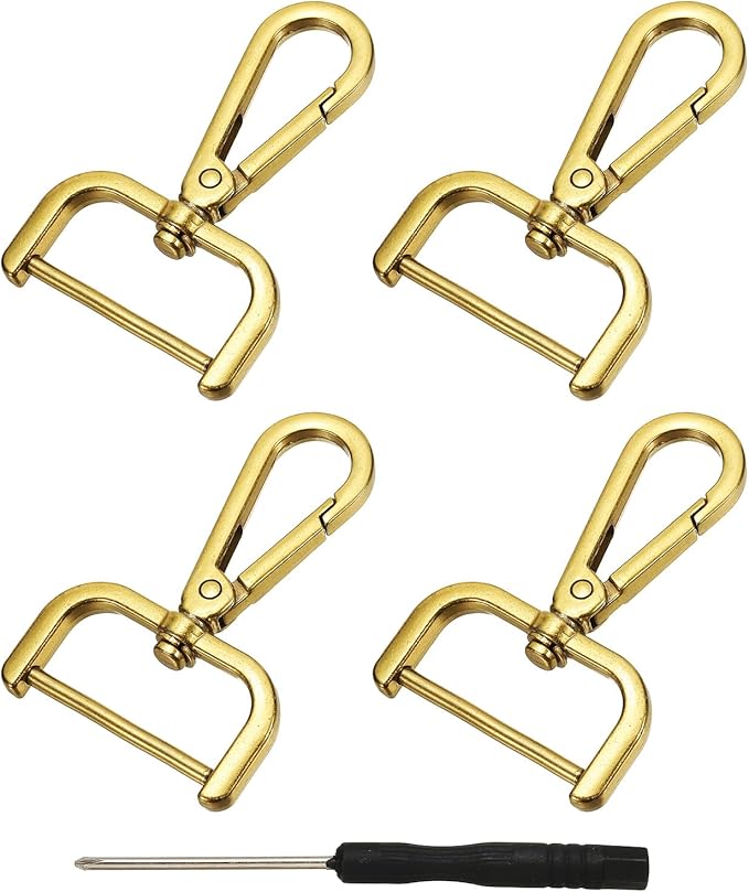 YELARXI Swivel Clasps Hook, 1-1/4 Inch ID Detachable Snap Hook W/Screw Bar D Ring Claw Clasp with Screwdriver Fit for Lanyard Bag Leather Craft Purse Hardware DIY Bag (4 Pack, Gold)