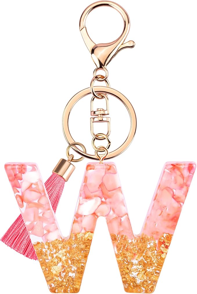 Suweibuke Cute Pink Key Chains for Women Girls, Initial Letter Keychains with Tassel, Charms for Key Purse Handbags Backpacks