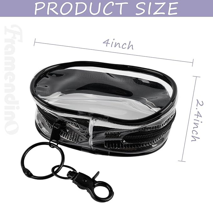 Framendino, 4 Pack Clear Makeup Bag Mini for Women Keychain Pouch Coin Purse Small Storage Data Cable Organizer Zipper