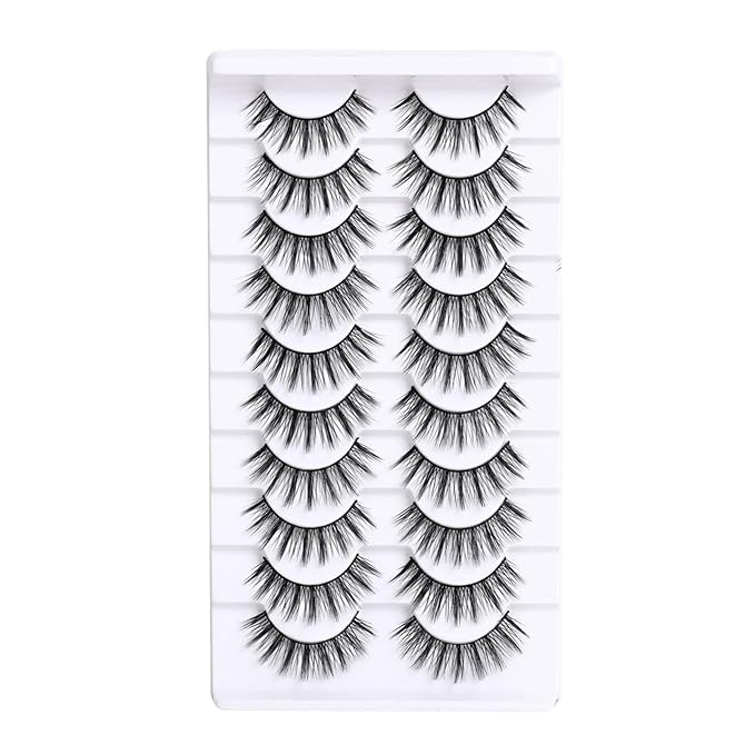 10 Pairs False Eyelashes with Tweezers and High-grade Synthetic Fibers Three-dimensional Long Slender Style Natural Curl Realistic Look Durable Long-lasting Suitable for Daily Comm (Black-I)