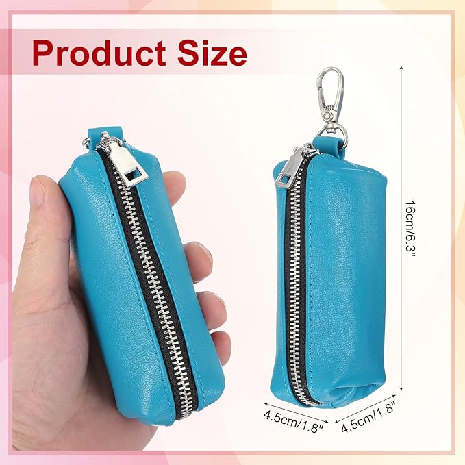 uxcell Leather Coin Purse, Leather Car Key Holder Bag Hand-held Change Purse Keychain Pouch Small Coin Pouch with Key Ring for Women and Men, Blue