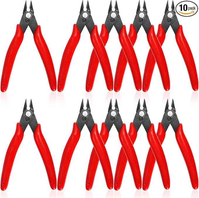 10 Pack 170 Wire Cutters, 5 Inch Small Precision Flush Cut Pliers with Spring, Micro Diagonal Side Cut Nippers, Sharp Wire Clippers for Electronics, Jewelry Making, Zip Ties, Soft Copper Wire