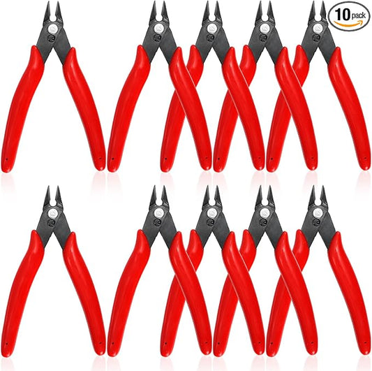 10 Pack 170 Wire Cutters, 5 Inch Small Precision Flush Cut Pliers with Spring, Micro Diagonal Side Cut Nippers, Sharp Wire Clippers for Electronics, Jewelry Making, Zip Ties, Soft Copper Wire