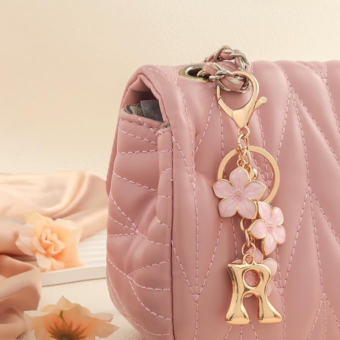 Snycler Bubble Initial Keychain Graceful Flower for bags car remote–A-Z Letter Charms for Women