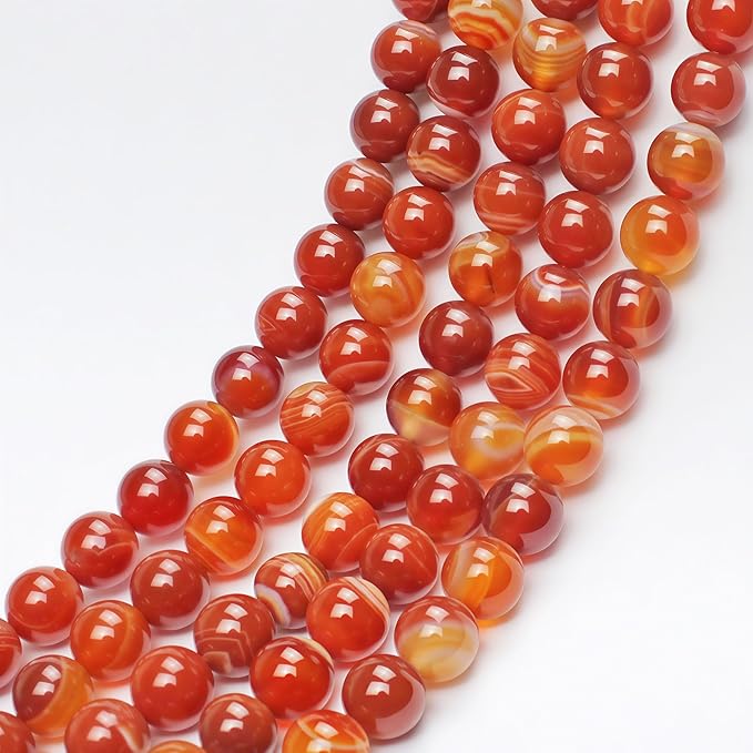 MJDCB Natural Red Striped Agate Beads Round Loose Beads for Jewelry Making DIY Bracelet Necklace (10mm)