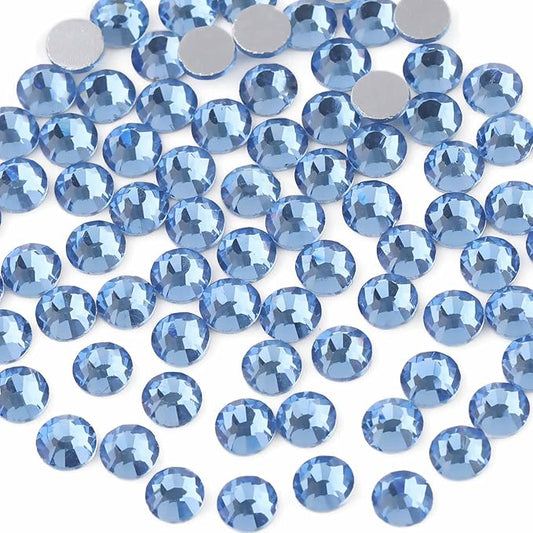 Beadsland 144pcs Flat Back Crystal Rhinestones Round Gems for Nail Art and Craft Glue Fix, Light Blue, SS40, 8.4-8.7mm