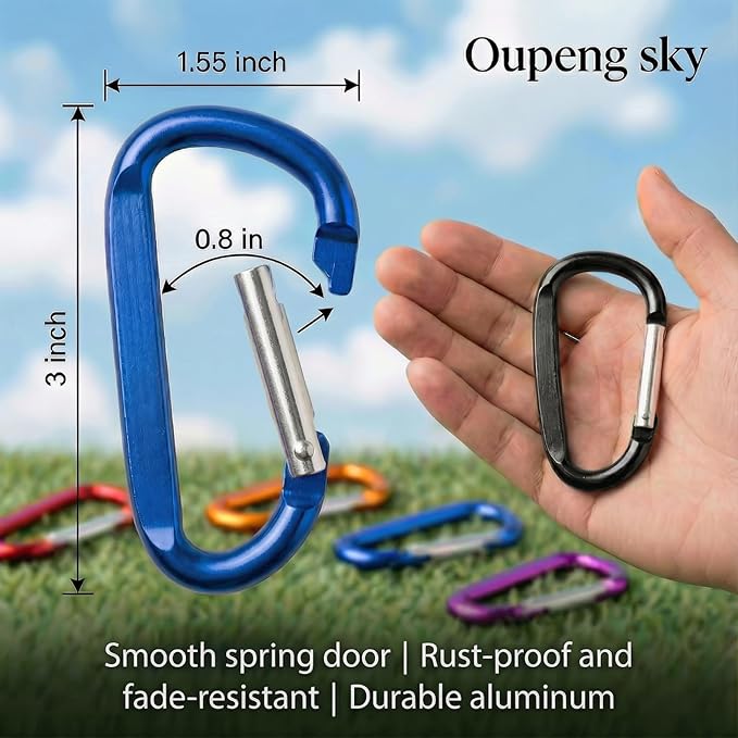 12PCS Carabiner Keychain Clip - 3" Aluminum Caribeener Key Clip,D Ring Shape Nonlocking Carabeaner Hook Buckle,Multi-Function Spring Snap Key Clips Tool for Home,Camping,Hiking,Traveling,Backpack