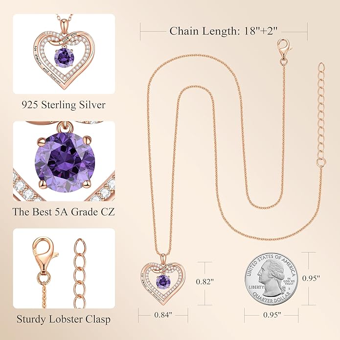 G&GEMSJEW Infinity Heart Birthstone Necklaces for Women, 925 Sterling Silver Jewelry, Pendant Heart Necklaces Birthday Anniversary Christmas Gift for Women Wife Mom Girlfriend Lady