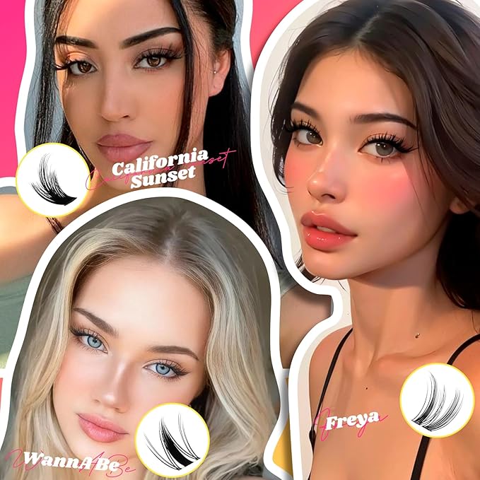 WiWiLINK Manga Lash Clusters Kit 8-14mm Eyelash Clusters DIY Lash Extension Kit Waterproof Anime Lashes Ultra-Thin Band 0.3mm Individual Cluster Eyelash Extensions, California Sunset Short-Kit