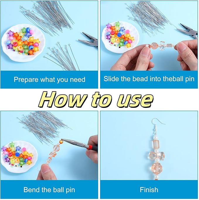 Hot 300 Pcs 1.6 Inch 304 Stainless Steel Open Eye Pins Headpins for Jewelry Necklace Making, (Silver)