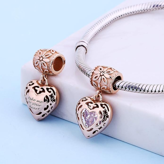 925 Sterling Silver Love Heart Charms fit Pandora Style Bracelets for Mothers Day Christmas Valentines Day Gift for Mom Wife Grandma