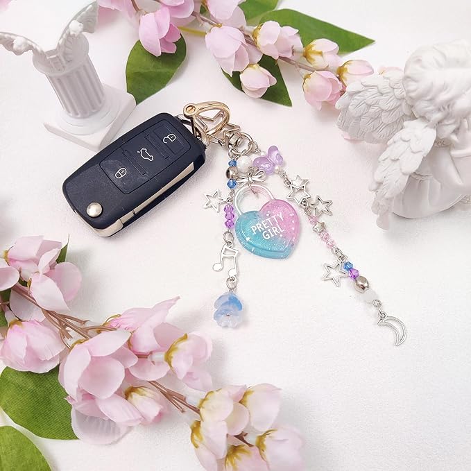 Y2K Aesthetic Keychains for Women Cute Flowers Star Cake Jellyfish Keychins Charms Kawaii Bag Purse Decor