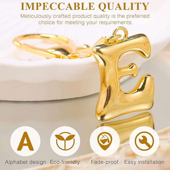 VICKHU Gold Plated Bubble Initial Letter Cute Keychain for Women Car Key Purse Decorative Keyring Handbag Charms Fashion