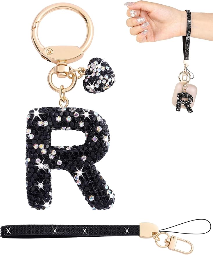 Initial Keychain for Women Girls,Bling Letter Key chain Initial with Heart,Pink Keychain Charms for Backpack Handbag