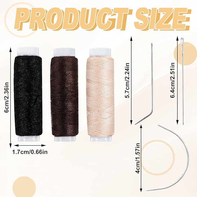 Hair Needle and Thread Set Sewing 12 Pcs Set Hair Extension Tools Curved Needle Colored Weaving for Making Wig, Sew in Thread Hand Sewing Weave Extension