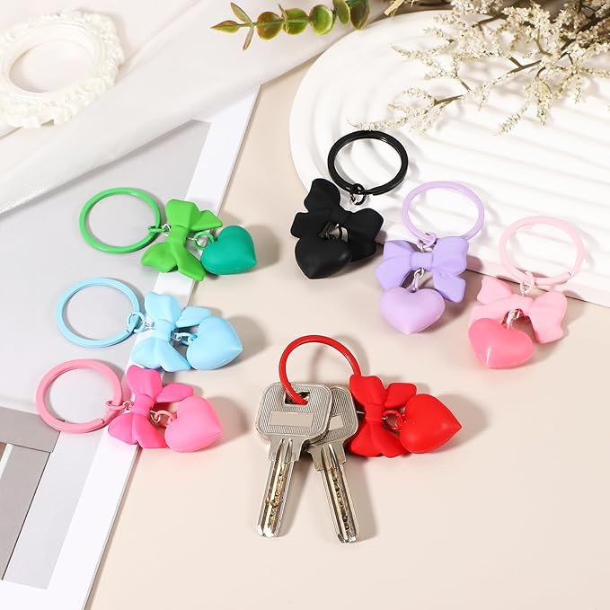 PATIKIL Cute Heart Keychain for Women, Bow Heart Purse Charm Bag Charm Accessories for Handbag Car Purse Backpack Wallet