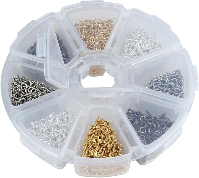 400 Pcs Metal Screw Eye Pins Set 0.55inch/7X14mm Mixed Colors Sturdy Eye Hooks for DIY Jewelry Making Box Packed (Mixed Color 7X14mm)