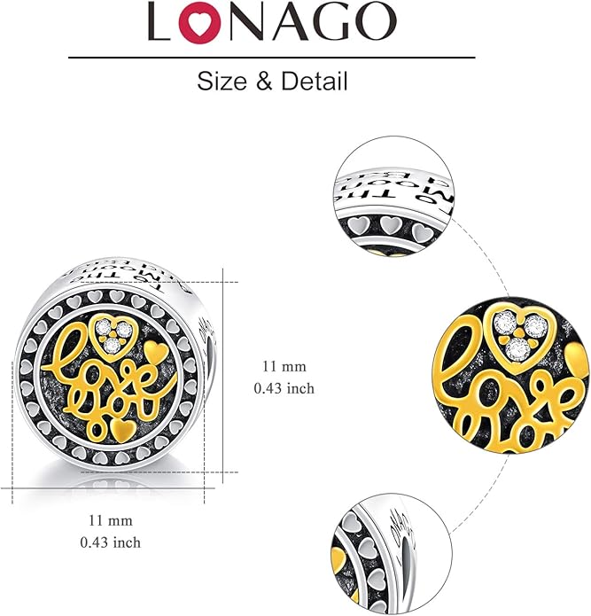 LONAGO 925 Sterling Silver Personalized Photo Charm Fit Compatible for Bracelet Necklace Customized Heart Round Shape Picture Bead