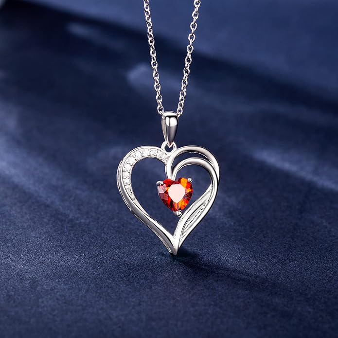 AM ANNIS MUNN 925 Sterling Silver Heart Necklace for Women Birthstone Necklace Silver Jewelry for Womens Jewelry Gifts for Women Her Mom