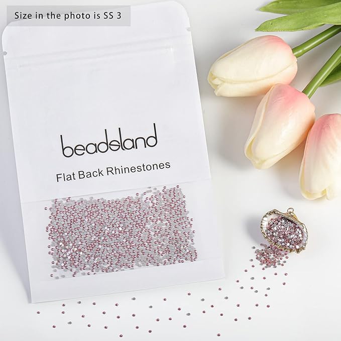 beadsland Flat Back Crystal Rhinestones Round Gems, Light Pink (1.3-1.4mm) SS3/1440pcs