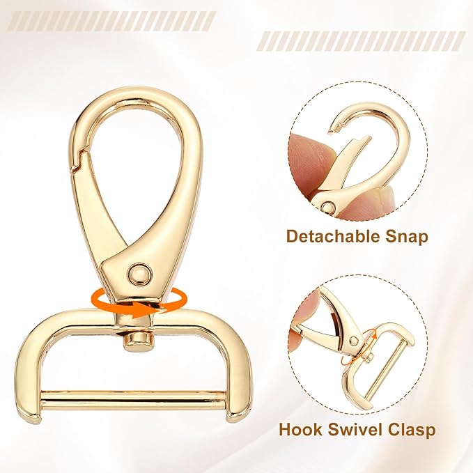 HARFINGTON 4pcs Detachable Snap Hook Swivel Clasp 1" (25mm) Zinc Alloy Lobster Claw Clasp for Keychain Lanyard Purse DIY Purse Strap, Light Gold