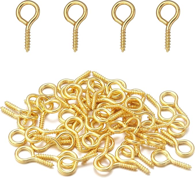 0.55inch/7X14mm Screw Eye Pins for Jewelry Making Eyepins Hook Eyelets Screw Threaded Gold Tone Clasps Hooks for DIY Jewelry Making 200 pcs/lot