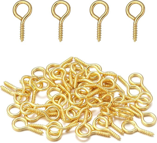 0.55inch/7X14mm Screw Eye Pins for Jewelry Making Eyepins Hook Eyelets Screw Threaded Gold Tone Clasps Hooks for DIY Jewelry Making 200 pcs/lot