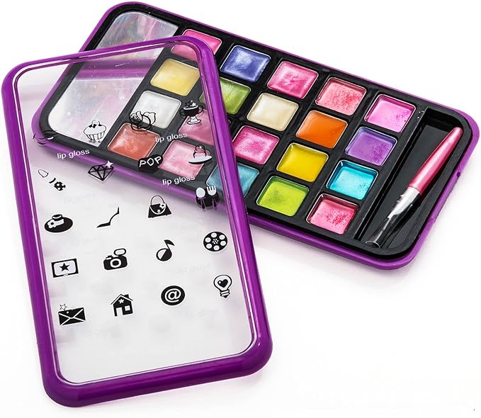 JA-RU Kids Makeup Beauty Toy Kit for Girls (1 Makeup Set) Cell Case with Mirror, Brush and Eyeshadow Palette. Real Washable & Non Toxic Cosmetic. Birthday Princess Party Gifts & Kids Toys. 4645-1