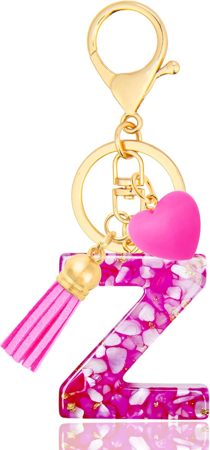 Initial Keychains for Women with Cute Heart Resin - Alphabet Letter Keychain for Bag, Backpacks, Purse or Car key