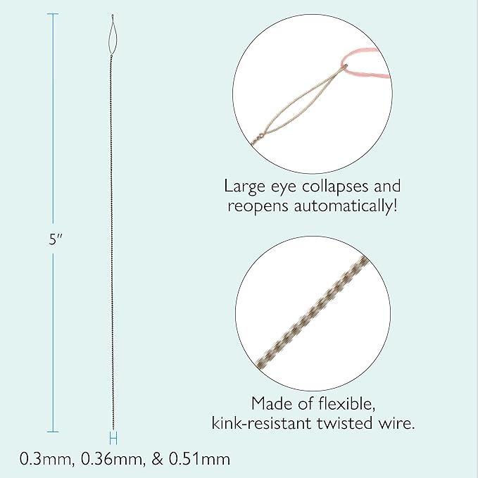 The Beadsmith Basic Elements Collapsible Eye Needles – 5 Inch Long – Flexible Twisted Wire – Large Eye, Easy to Thread – 3 Needles in Assorted Sizes