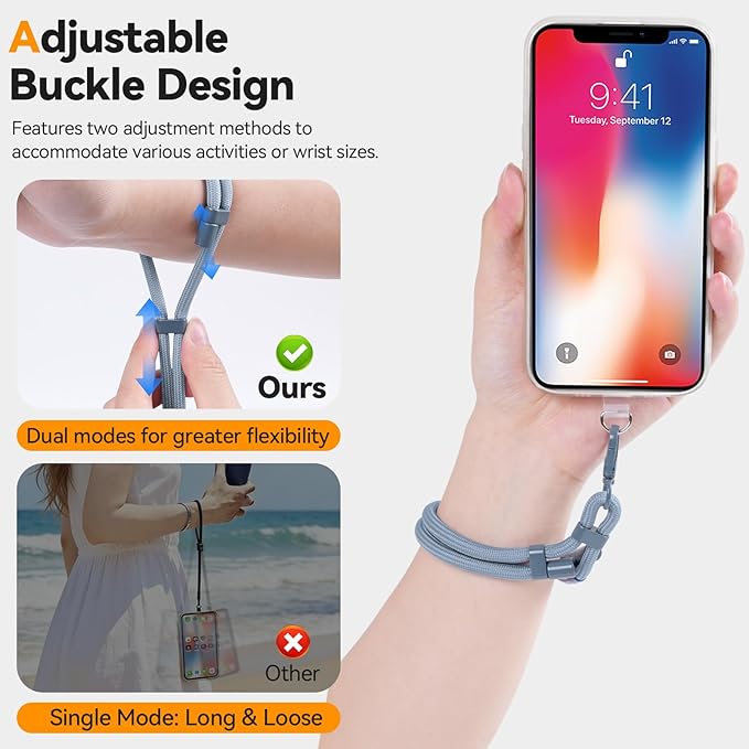 Phone Wrist Strap with 2 Phone Tether Tab, 2 Pack Adjustable Anti-Theft Cell Phone Lanyard for Travel & Outdoors