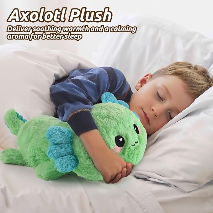 Cuckool Mint Axolotl Stuffed Animals, Microwavable Stuffed Animals Heating Pad for Cramps, Pain Stress Relief, Heatable & Coolable Lavender Scented Plush Toys for Anxiety, Women & Kids Bedtime