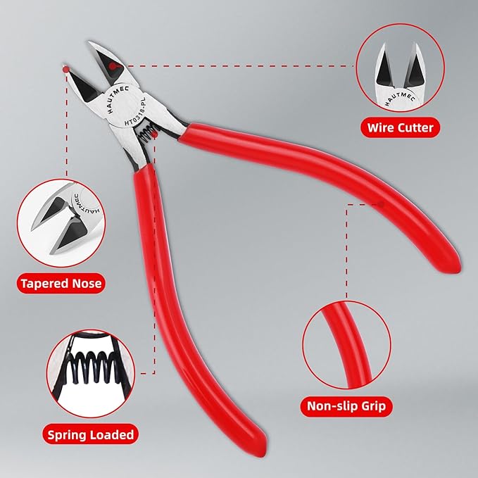 HAUTMEC 6" Flush Cutters Ultra Sharp Flush Cut Pliers 5PCS Small Wire Cutters for Crafting, Spring Loaded and Non-slip Grip Wire Snips for Plastic, Jewelry Marking, Artificial Flowers, HT0318-5PC