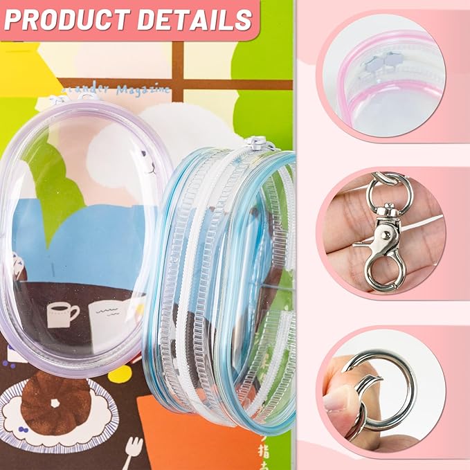 6 Pcs Clear Figure Display Bag with Keychain, Zipper Clear Display Case, Mini Doll Pouch for Figures Collectibles